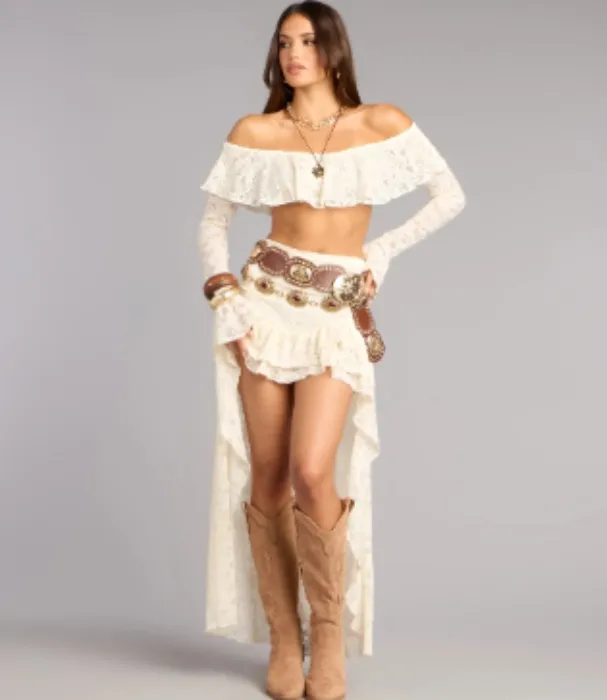 Boho Nights Lace High-Low Skirt