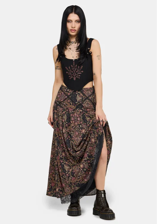 Mythos Print Lace Detail Midaxi Skirt