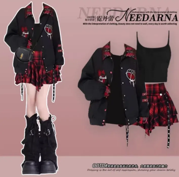 棒球服外套女冬季一整套2025新款ootd穿搭早秋小众美式辣妹套装裙