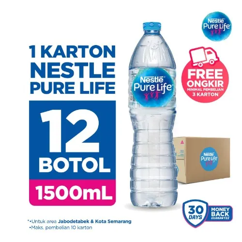 1 DUS Air Minum Kemasan Botol Nestle Pure Life 1500ml isi 12 Botol di Pusat Grosir ATK 88 | Tokopedia