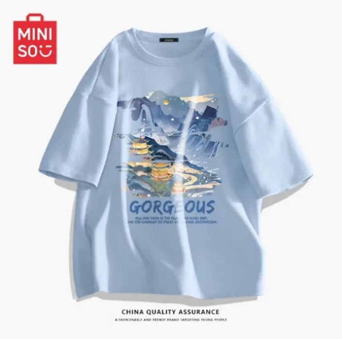 名创优品纯棉重磅短袖t恤男款夏季穿搭国风油画艺术感宽松半袖Y