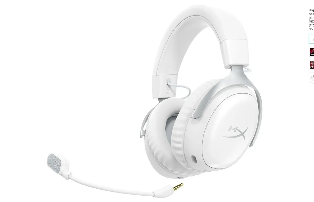 HyperX Cloud III S Bluetooth, 2,4 GHz, PC, PS5, Xbox, sterowniki 53 mm, DTS, mikrofon 10 mm, bateria do 200 h, biały : Amazon.pl: Elektronika