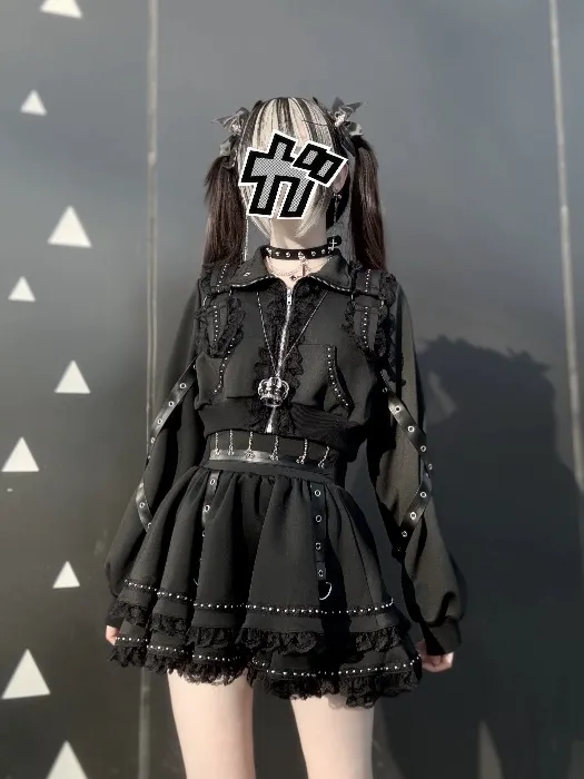 Jirai Kei Black Jacket Skirt Set