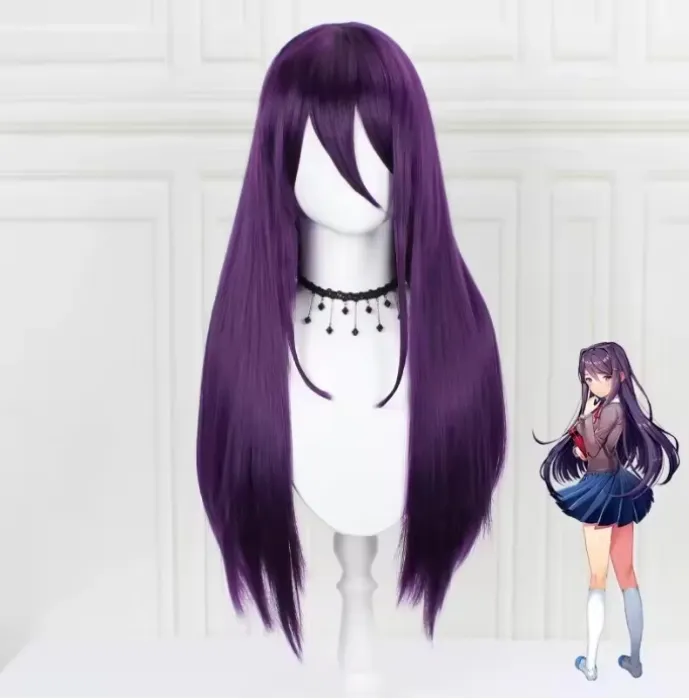 Anime Game Doki Doki Literature Club Yuri DDLC Long Straight Wig Party Synthetic Cosplay Wigs for Women