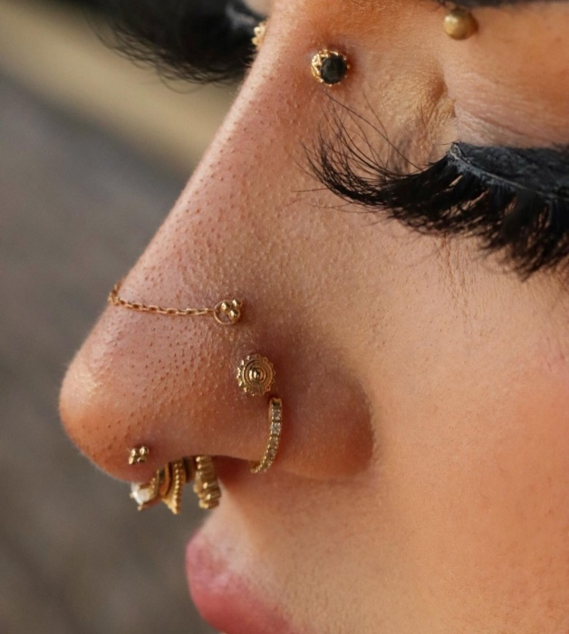 Nostril Piercings + Gold Jewelry