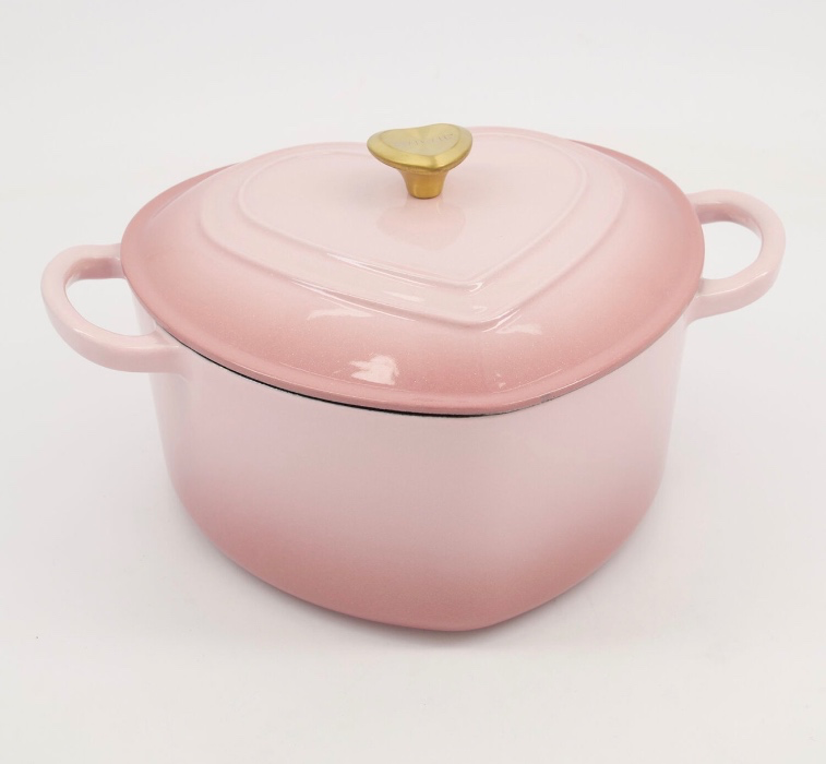  Pink Heart Shaped Cast Iron Casserole Pot 23cm  - TK Maxx UK