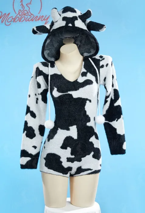 Fluffy cow lingerie bodysuit