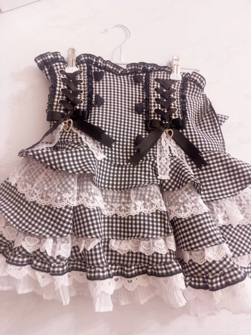 LIZLISA Lace-up Tiered Skirt Pants, Gray Gingham