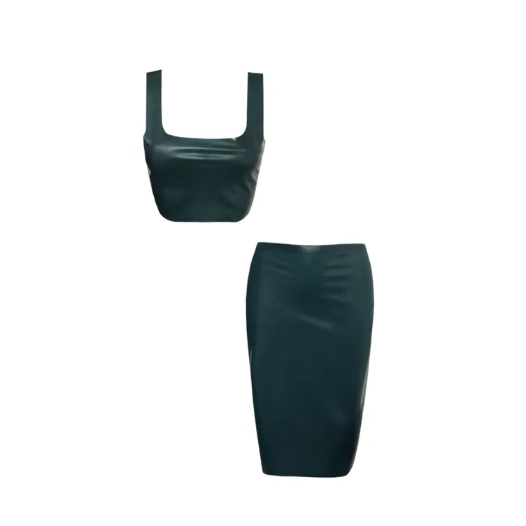Latex top & skirt forest green set