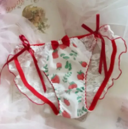 Elegant Strawberry Panties with Exquisite Details - M