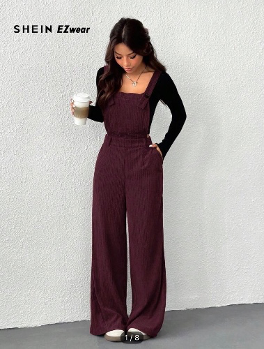 Women's Burgundy Minimalist Casual Jumpsuit, Autumn,Fall