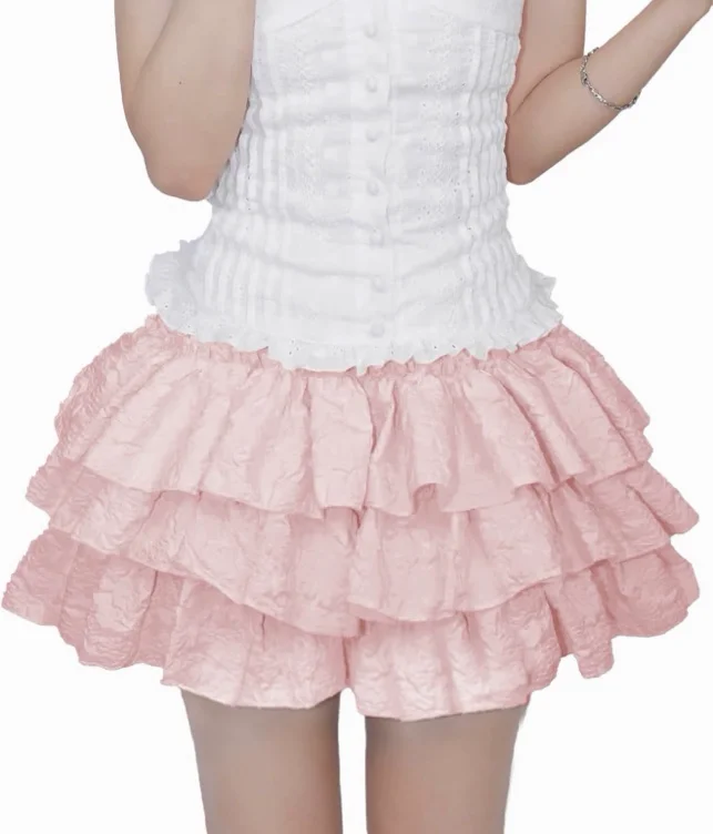 TSMNZMU Womens Ruffle Tiered Mini Skirt - Short Skirts with Shorts - Harajuku Clothes for Women - Black - Small