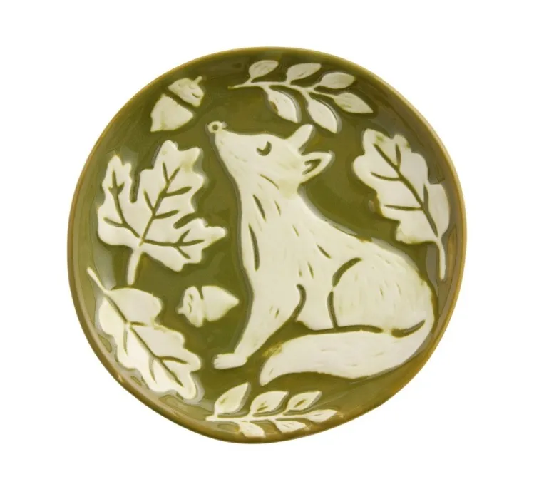 Hare Ivory and Green Woodland Embossed Hand Painted Appetizer Plate