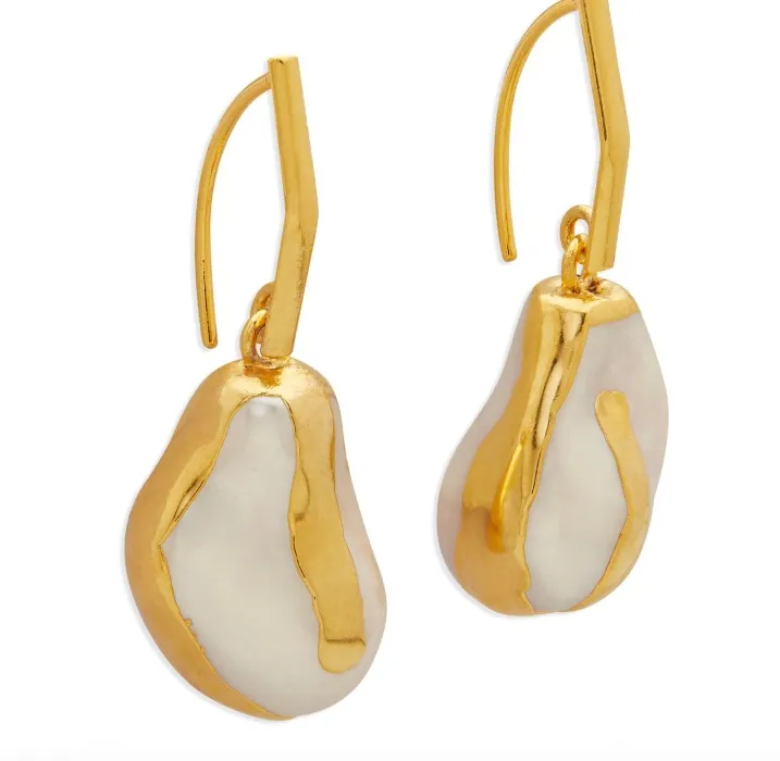 Gold Kora Drop Earrings With Baroque Pearls