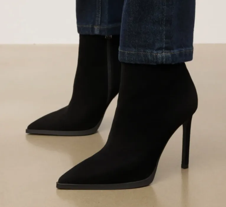 Black suede high-heeled boots
