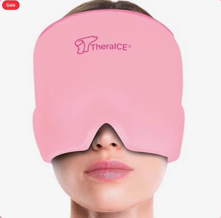 TheraICE Headache Relief Cap for Women, Headache Hat Migraine Ice Pack Mask | Soft Cold Compress Gel Head Wrap Soothes Tension and Stress, a Thoughtful Gift for Mom, Grandma or Any Special Her - Pink - One Size