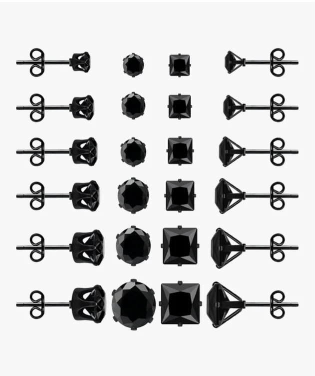 Amazon.com: ONESING 12 Pairs Black Stud Earrings for Men, Round and Square Mens Earrings Stud Stainless Steel Mens Black Earrings for Multiple Piercings 3-8mm: Clothing, Shoes & Jewelry
