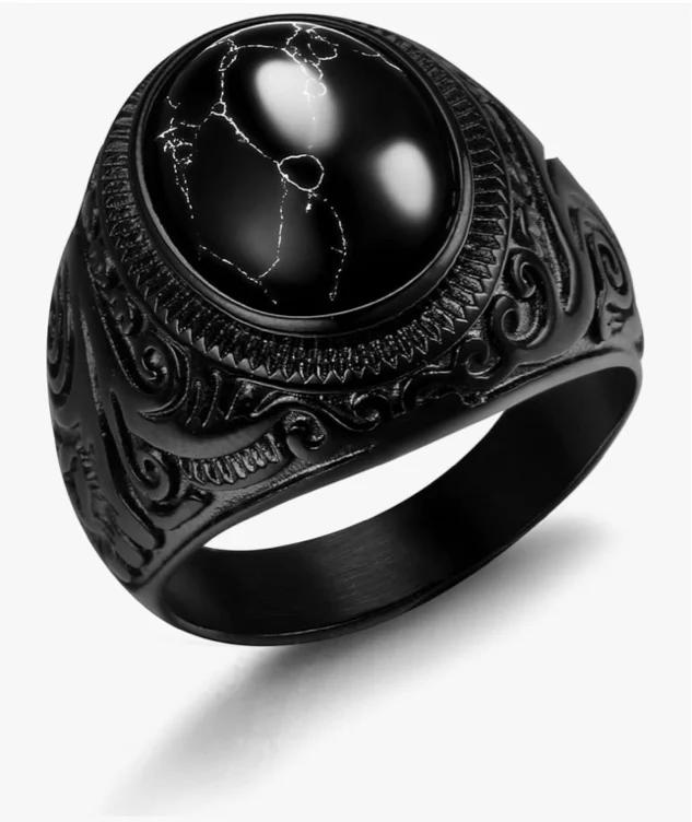 Dochais Retro Tiger Eye Stone Ring, Black Onyx Ring Stainless Steel Oval Biker Ring Vintage Ring for Men Jewelry Gift Black/Silver|Amazon.com