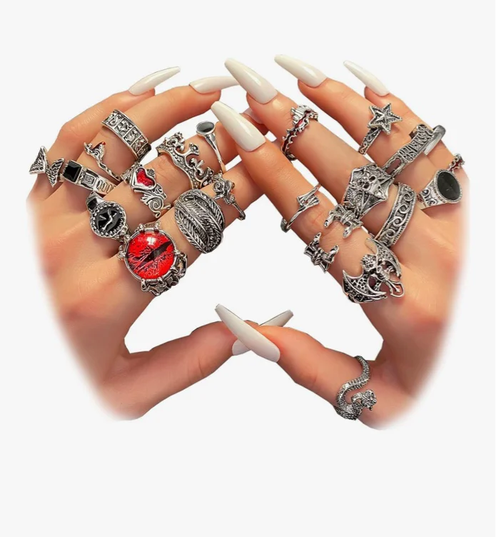 Amazon.com: IFKM 24PCS Vintage Silver Knuckle Rings Set for Women, Stackable Joint Finger Statement Rings Bohemian Retro Hollow Carved Midi, Boho Halloween Skeleton Skull Snake Heart Chunky Stacking Pack (Eye of Evil): Clothing, Shoes & Jewelry