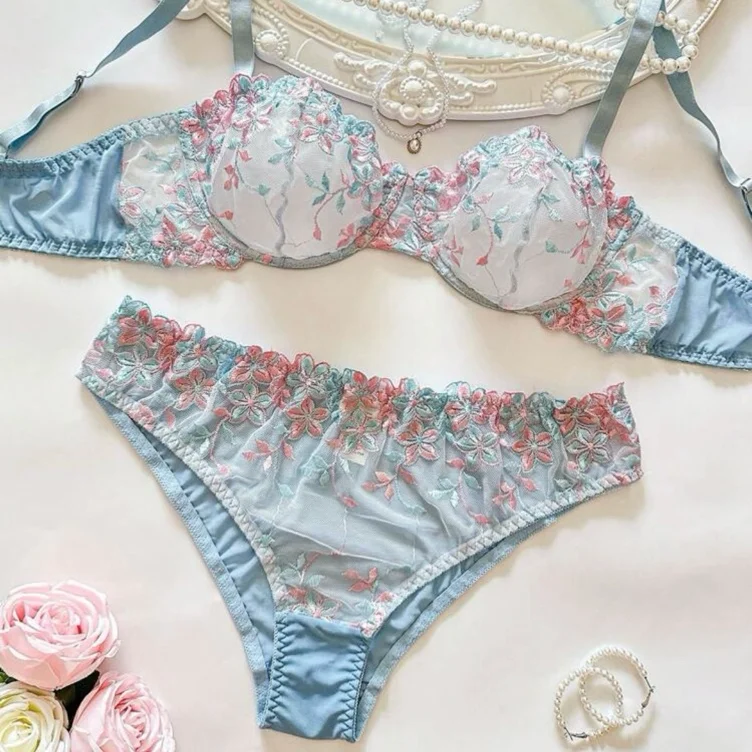 Blue flowery lingerie