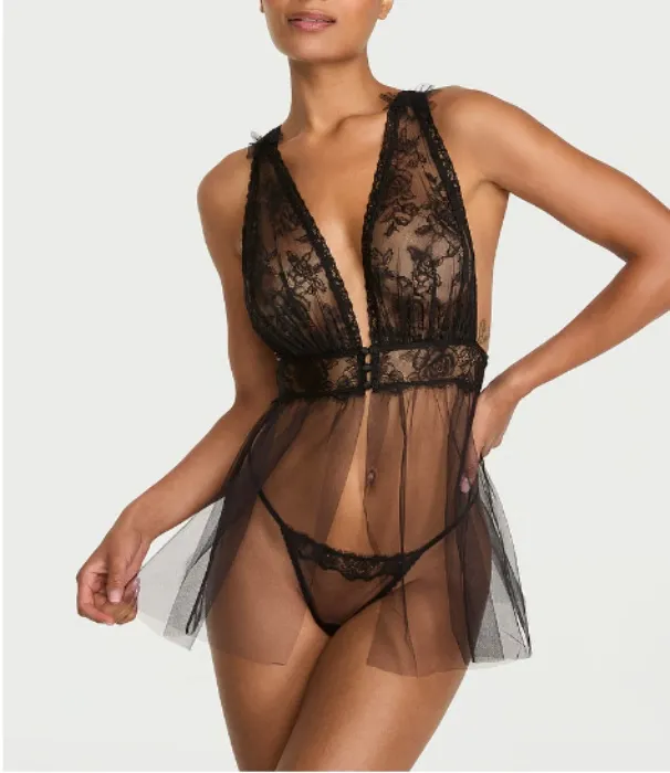 Buy Rose Lace Plunge Babydoll Set - Order Babydolls online 1129054000
