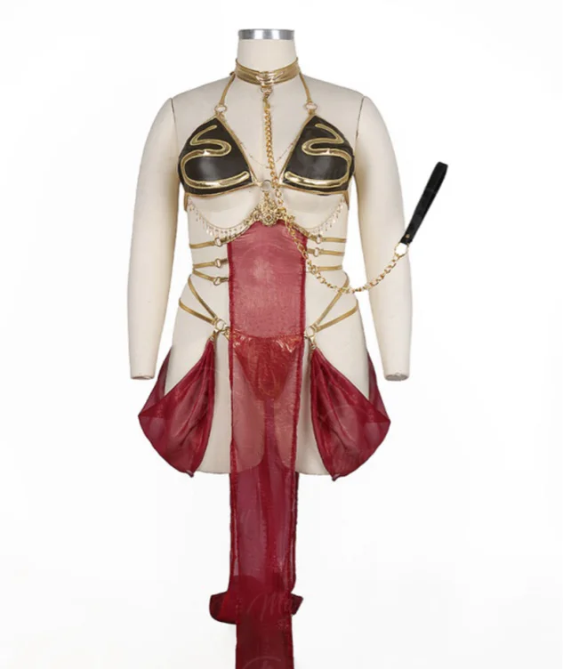 Plus Size Princess Leia Derivative Sexy Dance Style Outfit Set Top and Briefs with Choker and Chest Chain