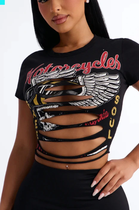 Motorcycles Freedom Cut Out Baby Tee 