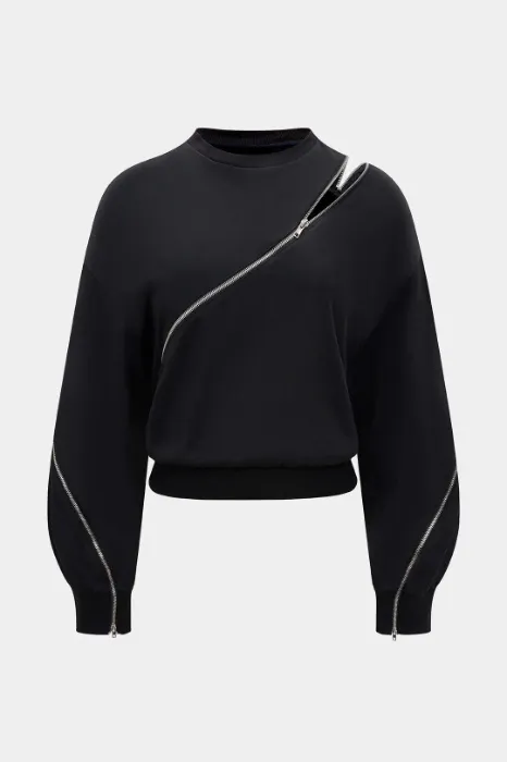 Round Neck Zipper Sweatshirt