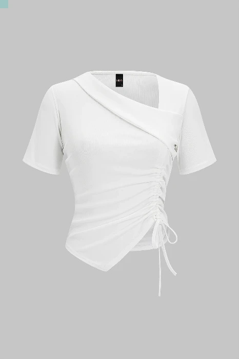 Asymmetrical Drawstring Short Sleeve T-Shirt 