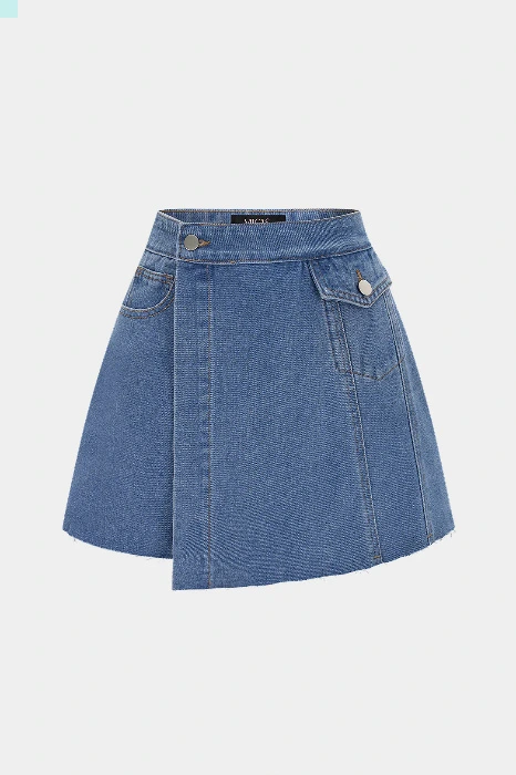 Denim Asymmetrical Pocket Shorts 