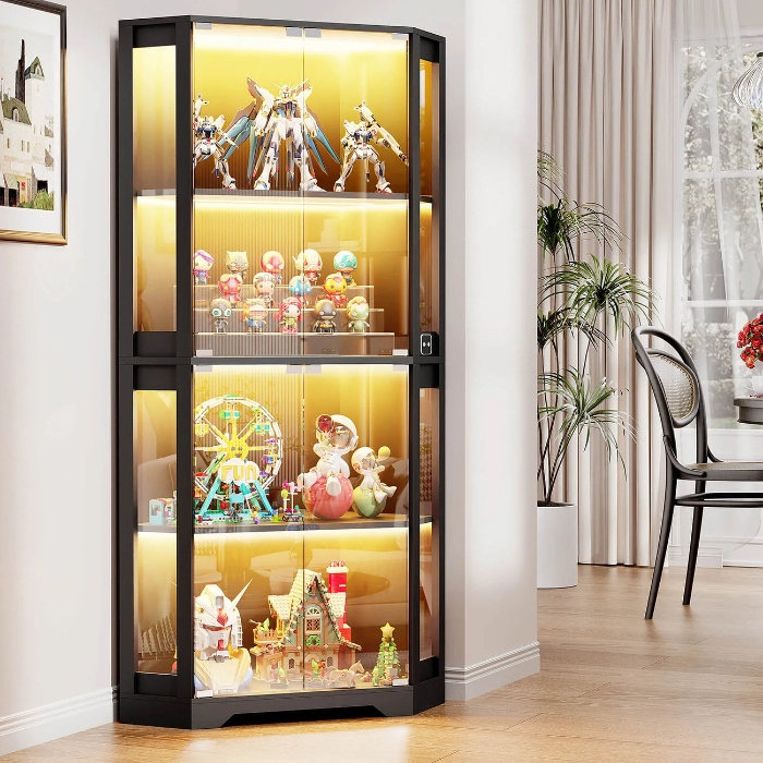BROTTAR Lighted Corner Glass Cabinet