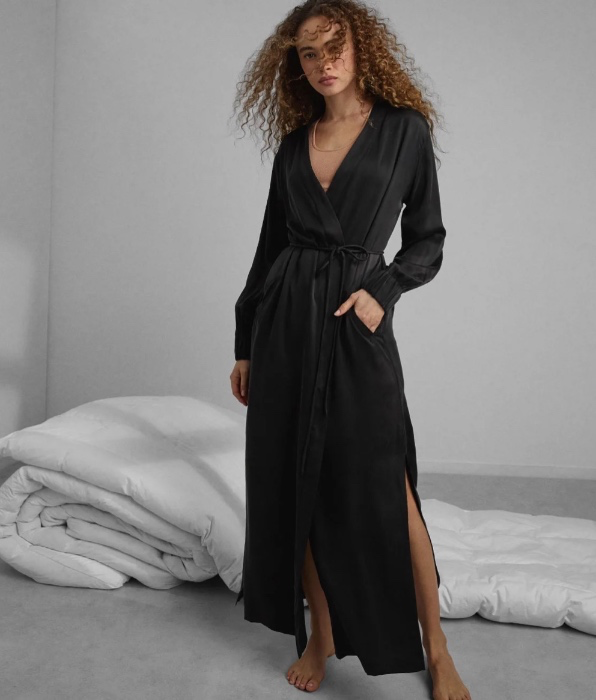 Lunya Silk Long Robe | Immersed Black (size XS/S)