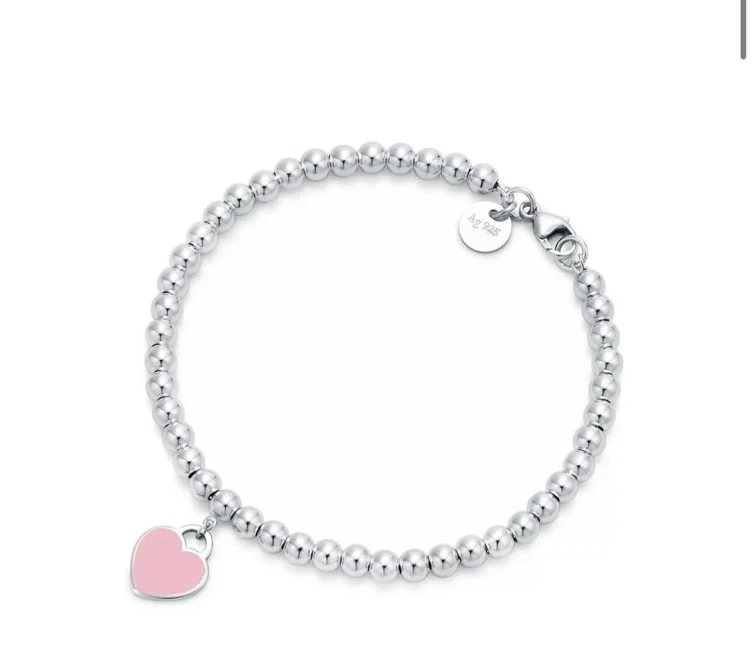 Return to Tiffany® Tiffany Pink® Heart Tag Bead Bracelet in Silver, 4 mm