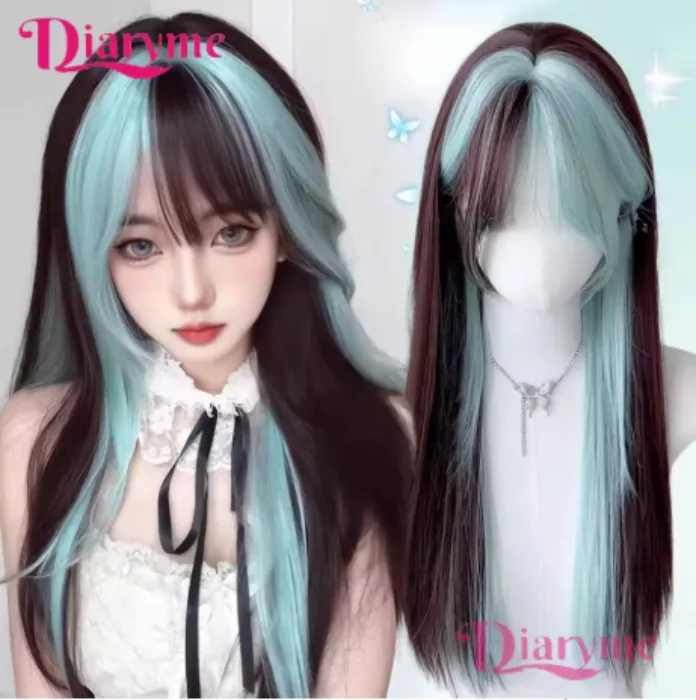 Bicolor wig brown and blue