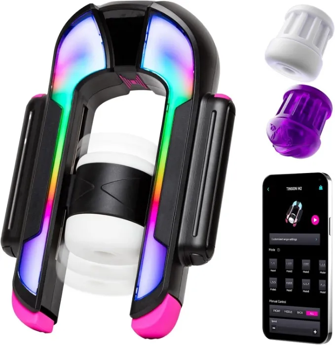 Auto Masturbator 2 Sleeves Adjustable Stroke Length 4-Speed Thrusting Modes Ultra-Quiet APP Control