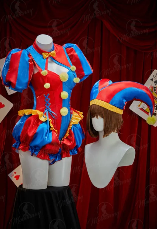 TADC Clown Girl Derivative Set Blue Red Bodysuit and Mini Skirt with Gloves and Hat