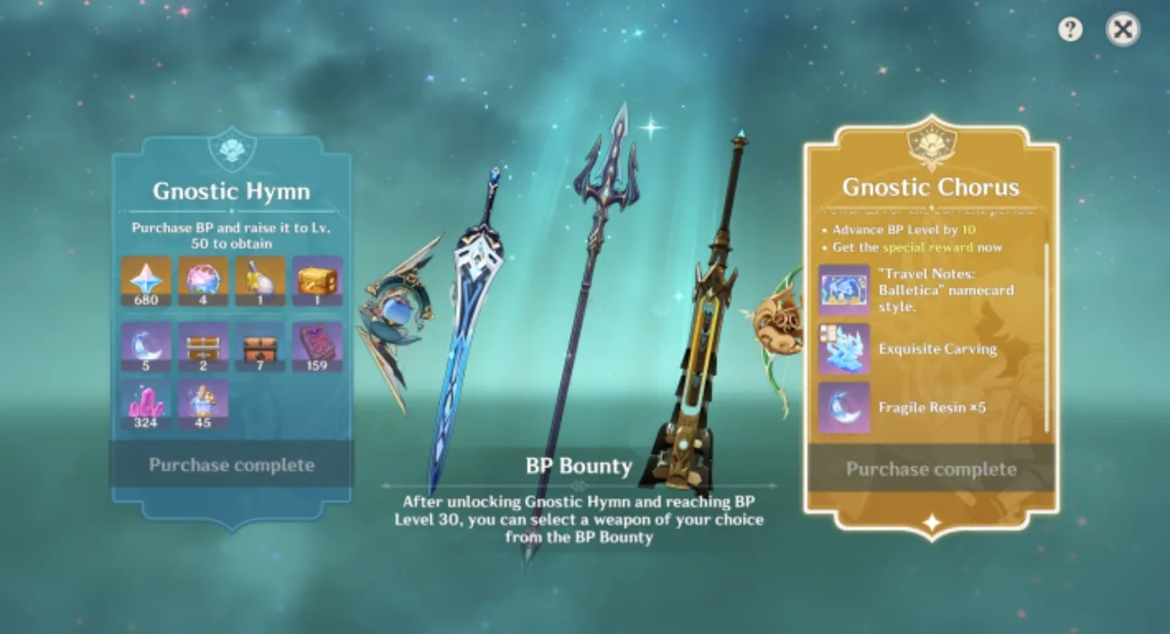 Genshin Impact Battle Pass Gnostic Chorus