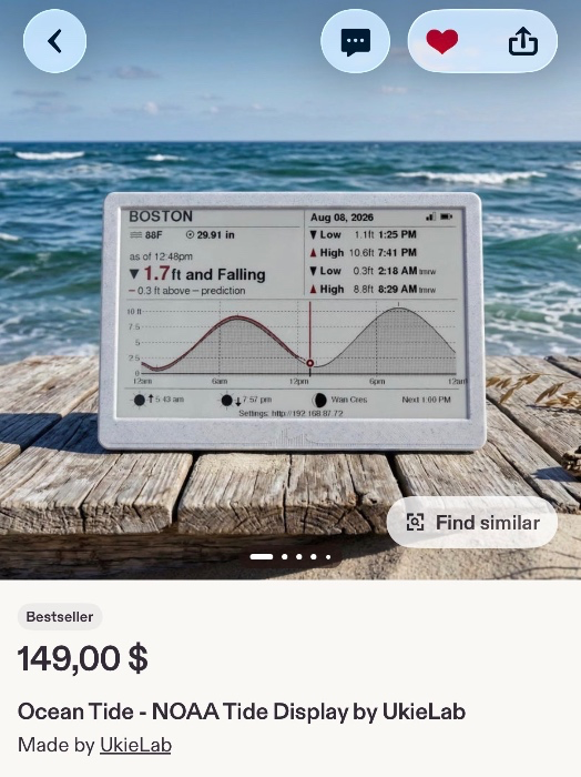 Ocean Tide - NOAA Tide Display by UkieLab by UkieLab on Etsy