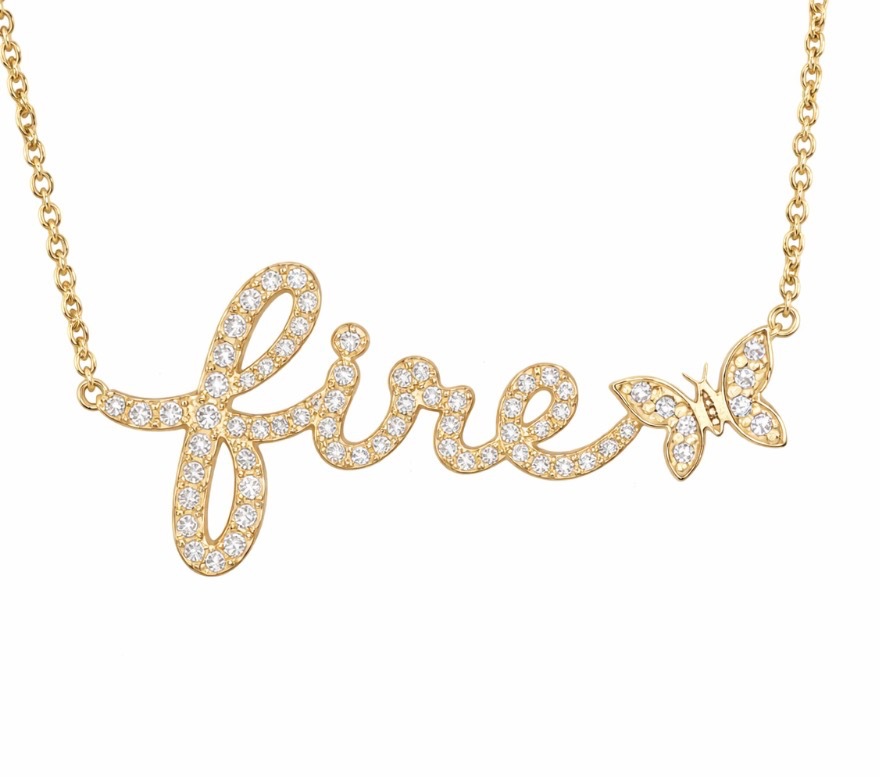 Gold & Diamond Small Custom Script Butterfly Icon Necklace | Yellow Gold / 2 Letters - Small