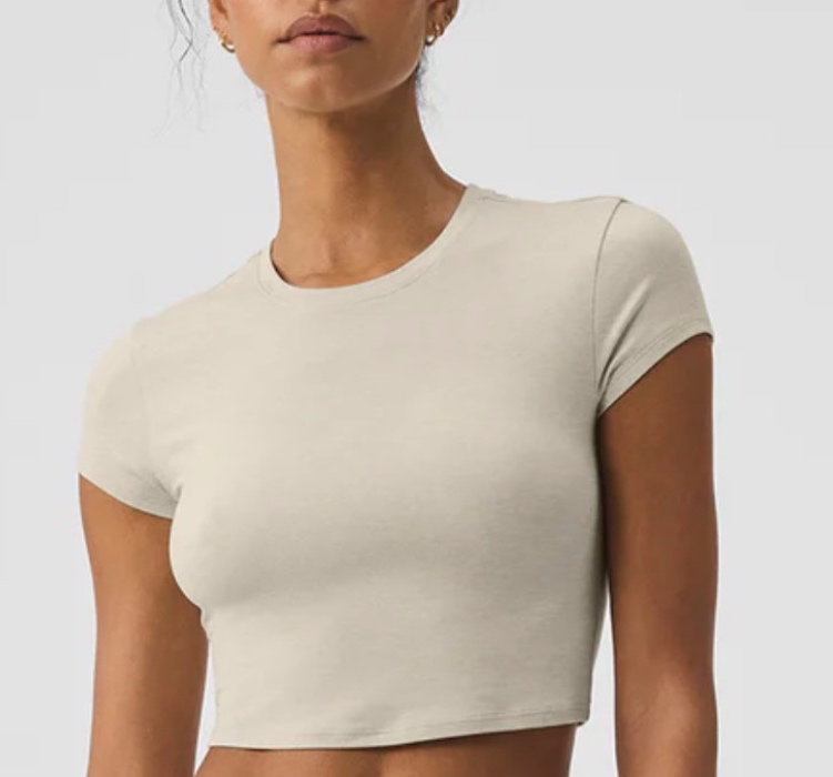 Alosoft Crop Finesse Short Sleeve - Oatmeal Heather | Oatmeal Heather / S