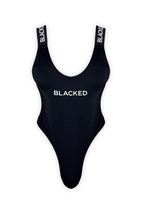 blacked one piece swimsuit.