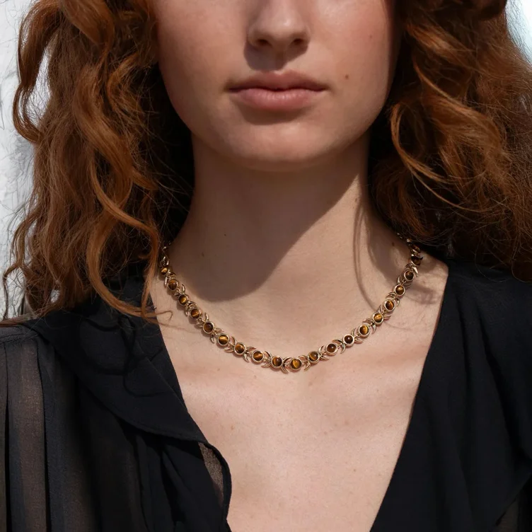 Triple Moon Tennis Necklace Tigerseye