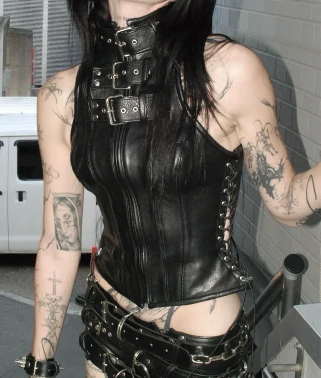 Leather Lace-Up Buckle Vest 