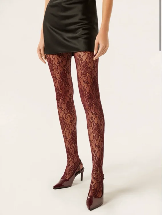 Burgundy lace tights 