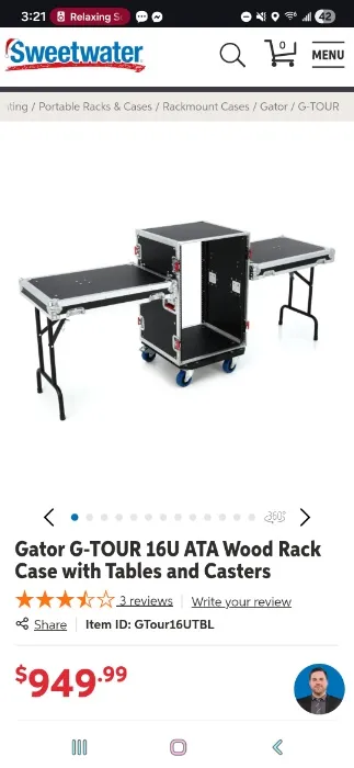 Gator G-TOUR 16U ATA Wood Rack Case with Tables and Casters