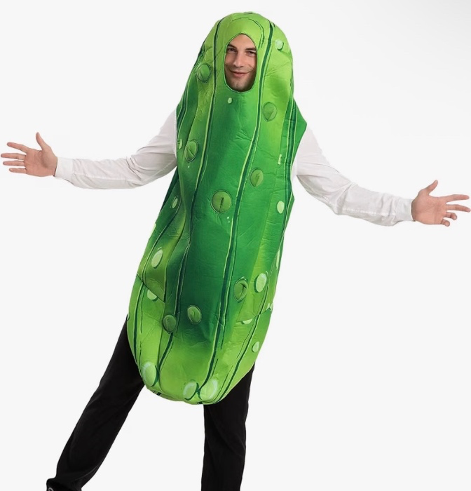 Spooktacular Creations Halloween Pickle Adult Unisex Food Costume, Funny Men's Cosplay Jumpsuit - Green - Large