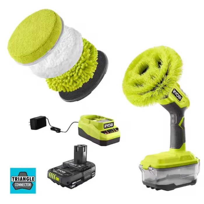 Cordless Compact Power Scrubber Kit with 2.0 Ah Battery, Charger, and 6 in. 4-Piece Microfiber Cleaning Kit