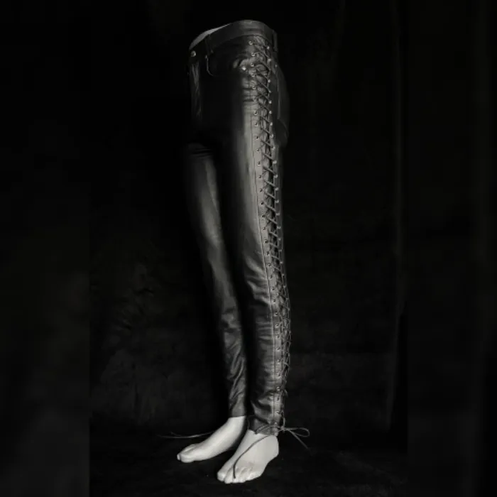 Black Leather Side Lace Pant
