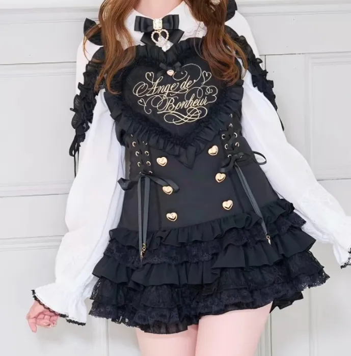 Heart suspender skirt (black)