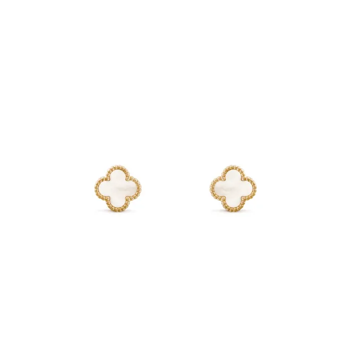 Sweet Alhambra earstuds 18K yellow gold, Mother-of-pearl - Van Cleef & Arpels